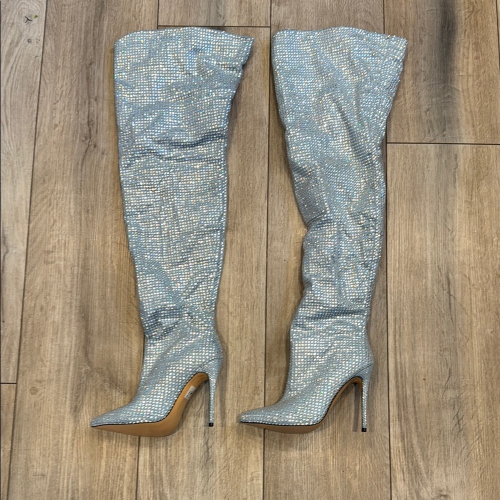 Women's Silver Thigh-High Boots